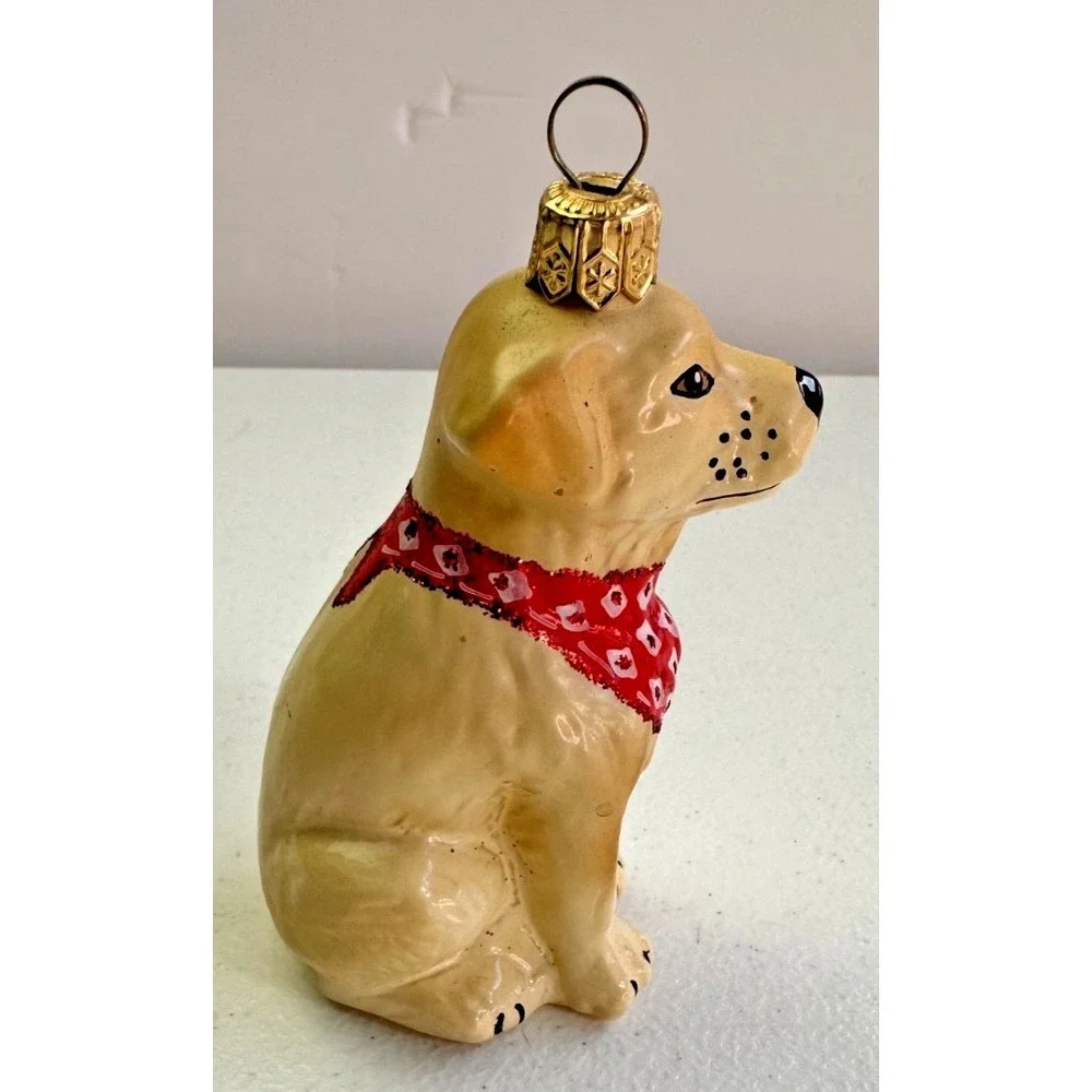 Golden Lab Labrador‎ Dog European Blown Glass Christmas Ornament Bandana Yellow